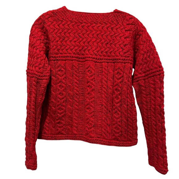Carraig Donn Irish Wool Cable Knit Button Cardigan, Red, M - Picture 2 of 9